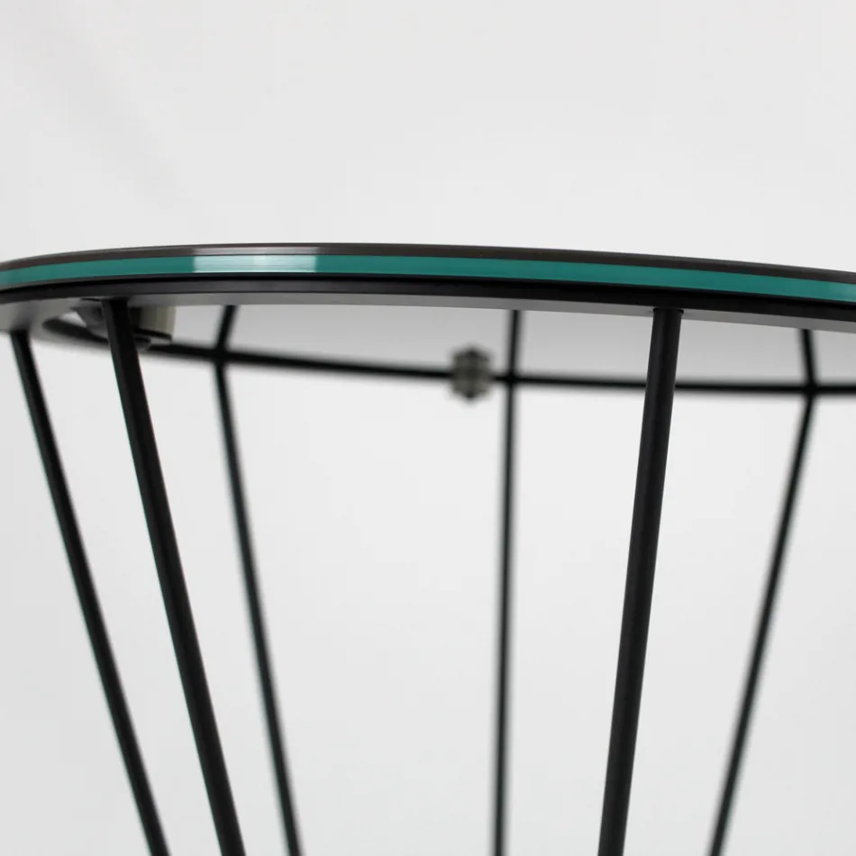 Runt soffbord med stålunderrede och stengodsskiva Tillverkat i Italien - Alisea Viadurini