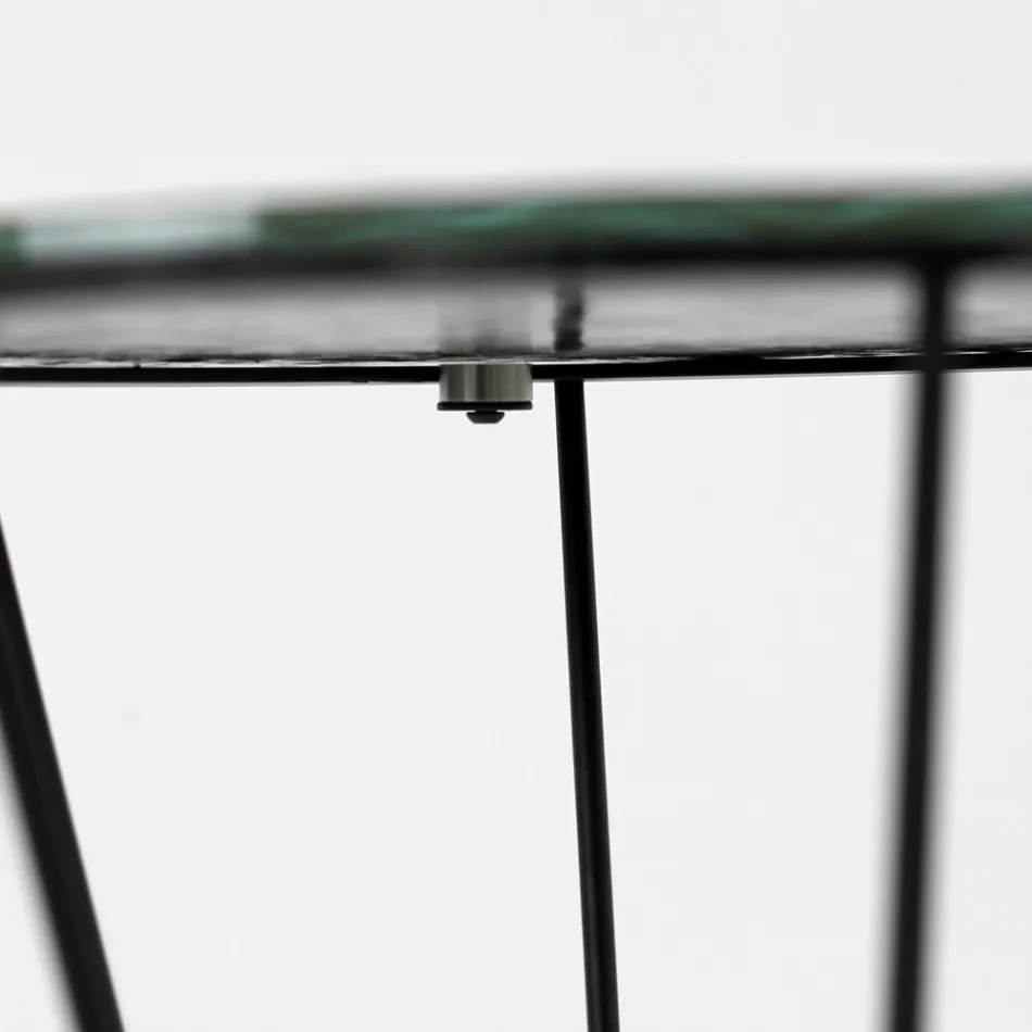 Runt soffbord med stålunderrede och glasskiva Tillverkat i Italien - Alisea Viadurini