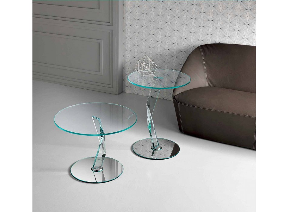 Runt designt soffbord i extra klart glas tillverkat i Italien - Akka Viadurini