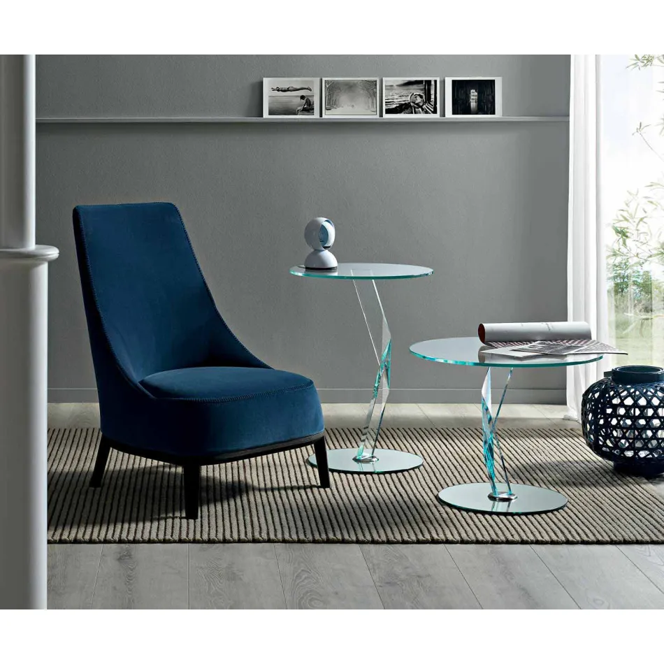 Runt designt soffbord i extra klart glas tillverkat i Italien - Akka Viadurini