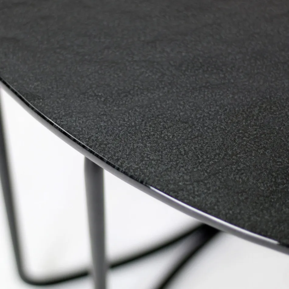 Runt soffbord i glas med 3 Crescent Base Tillverkat i Italien - Arepa Viadurini