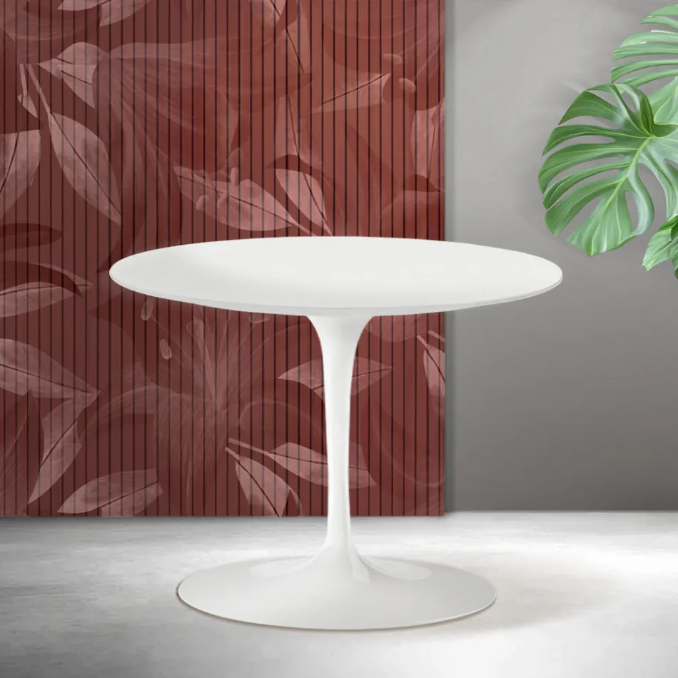 Saarinen Tulip runt soffbord H 41 cm i mattvit Florim keramik - Scharlakansröd Viadurini