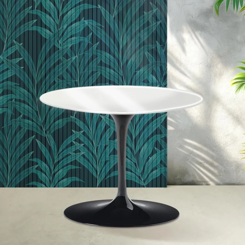 Saarinen Tulip runt soffbord H 41 cm i blank vit Florim keramik - Scharlakansröd Viadurini