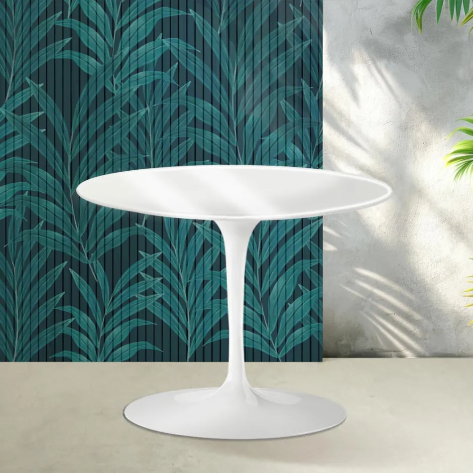 Saarinen Tulip runt soffbord H 41 cm i blank vit Florim keramik - Scharlakansröd Viadurini