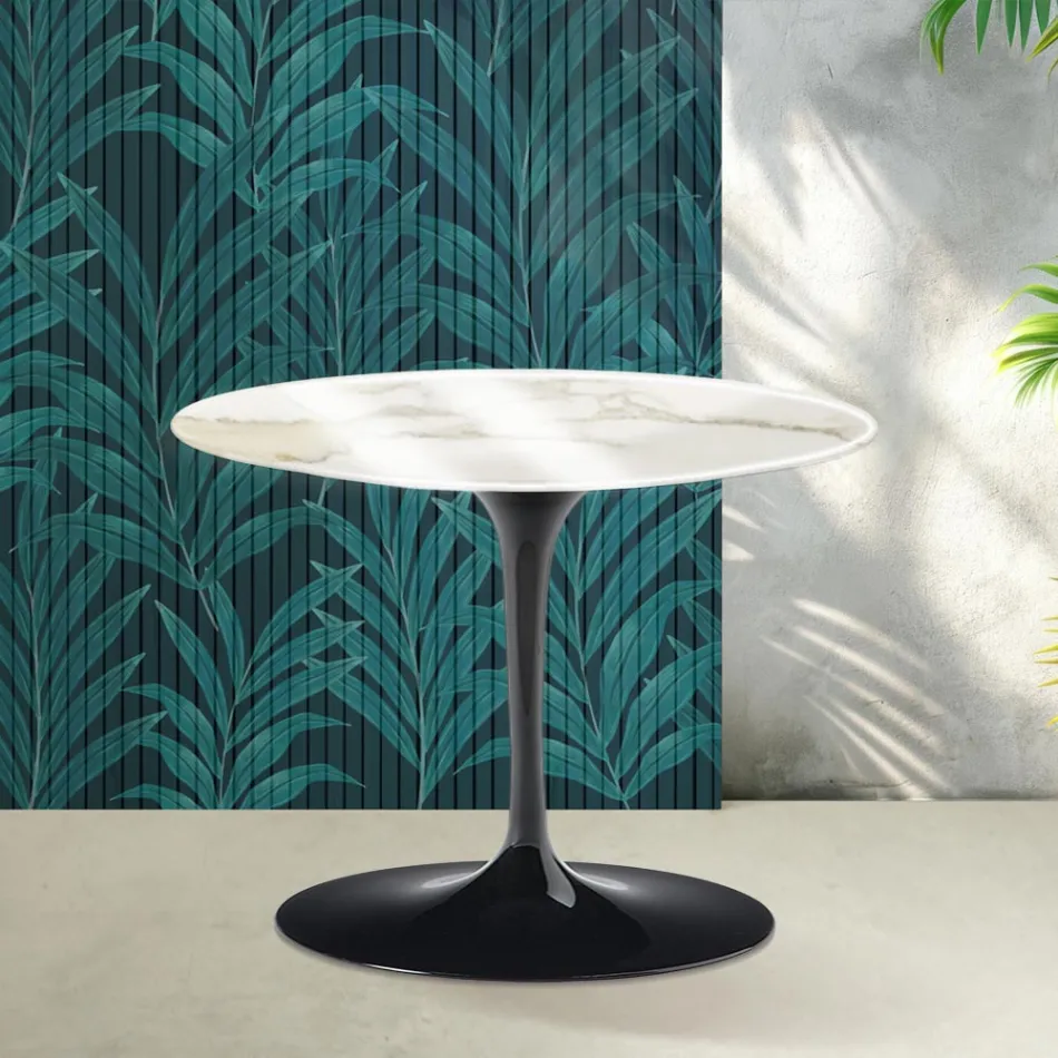 Saarinen Tulip runt soffbord H 41 cm i glansigt Calacatta guld Florim keramik - Scharlakansröd Viadurini