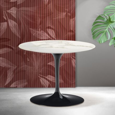 Saarinen Tulip runt soffbord H 41 cm i Florim Calacatta guld matt keramik - scharlakansröd Viadurini