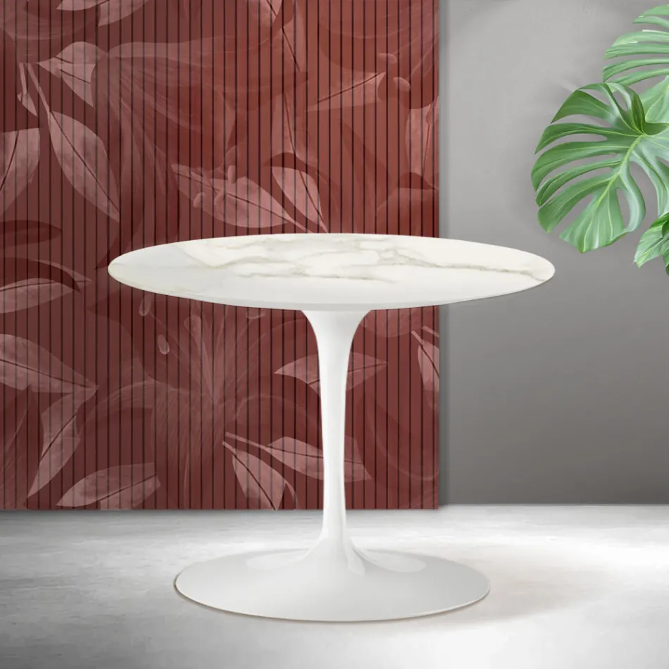 Saarinen Tulip runt soffbord H 41 cm i Florim Calacatta guld matt keramik - scharlakansröd Viadurini