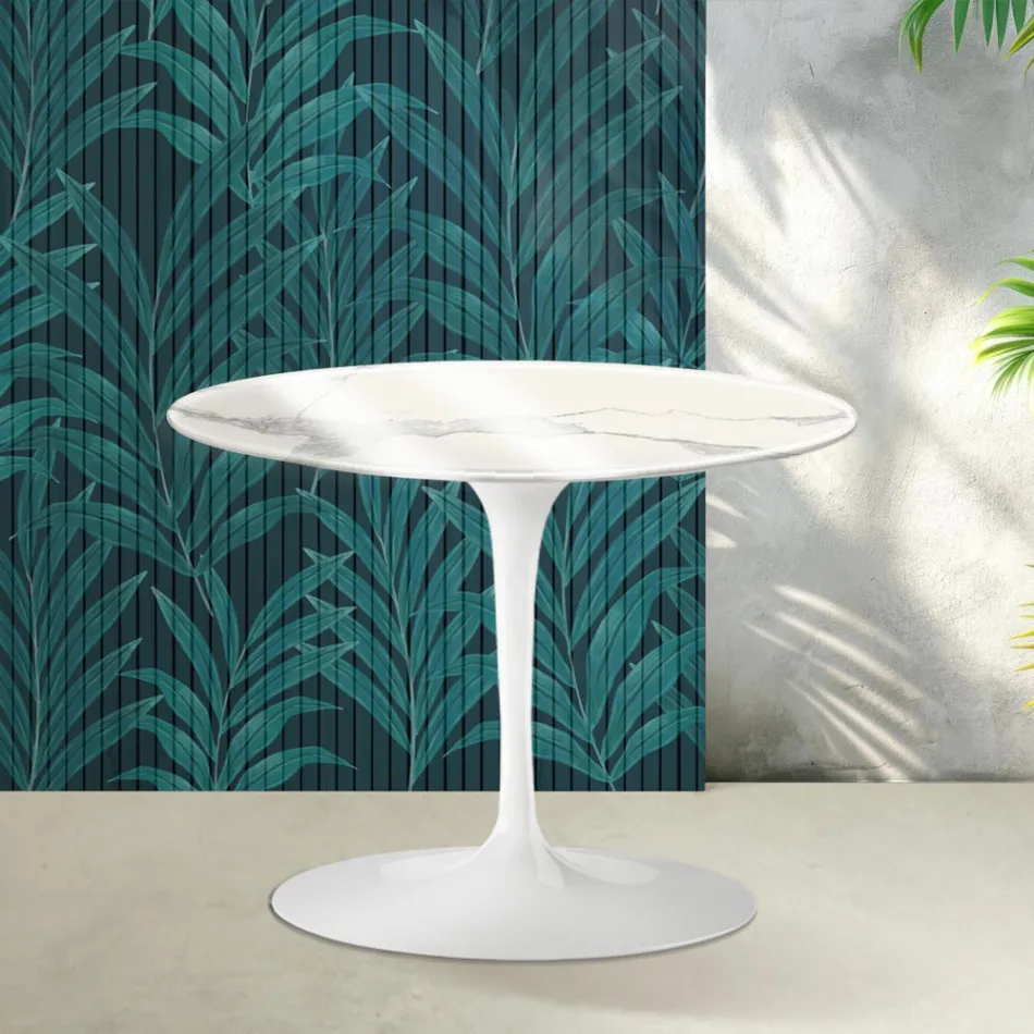 Saarinen Tulip runt soffbord H 41 cm i glansig Statuario Florim keramik - Scharlakansröd Viadurini