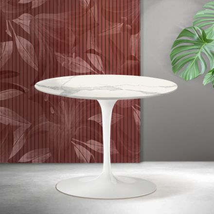 Saarinen Tulip runt soffbord H 41 cm i Florim Statuario matt keramik - Scharlakansröd Viadurini