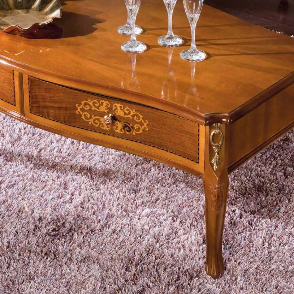 Inlagt trä soffbord med 2 lådor Tillverkat i Italien - Katerine Viadurini