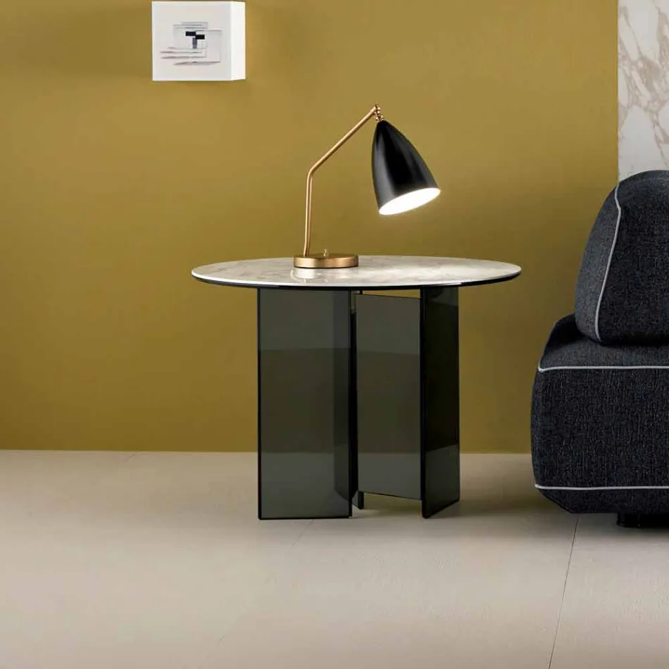 Soffa på soffbord i rökt glas och rund keramisk topp - slumpmässig Viadurini