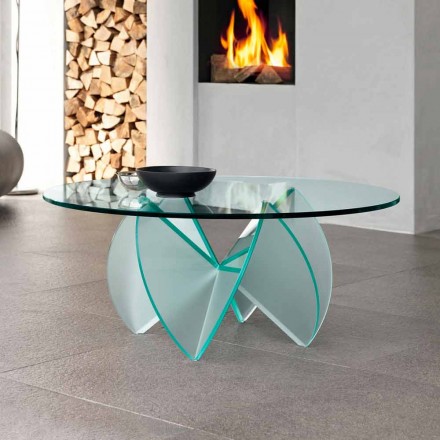 Vardagsrumsbord med transparent glasblomma och syrabas 3 storlekar - Fiorella Viadurini