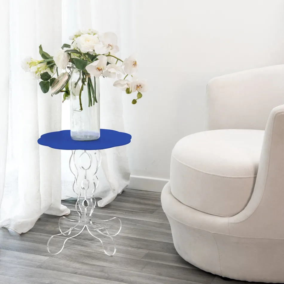 Runt blått soffbord diameter 50 cm Janis modern design, tillverkad i Italien Viadurini