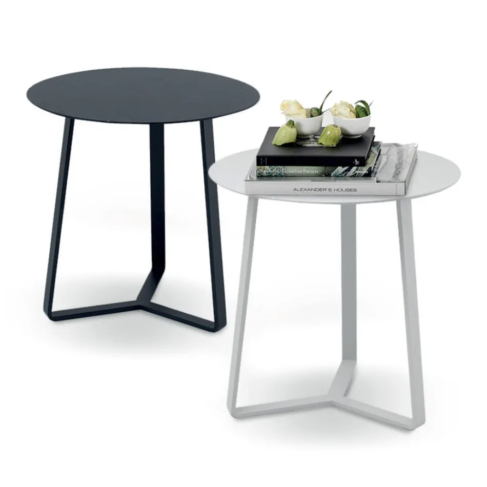 Runt utomhussoffbord i epoxipulverlackerad aluminium - Mitch Viadurini