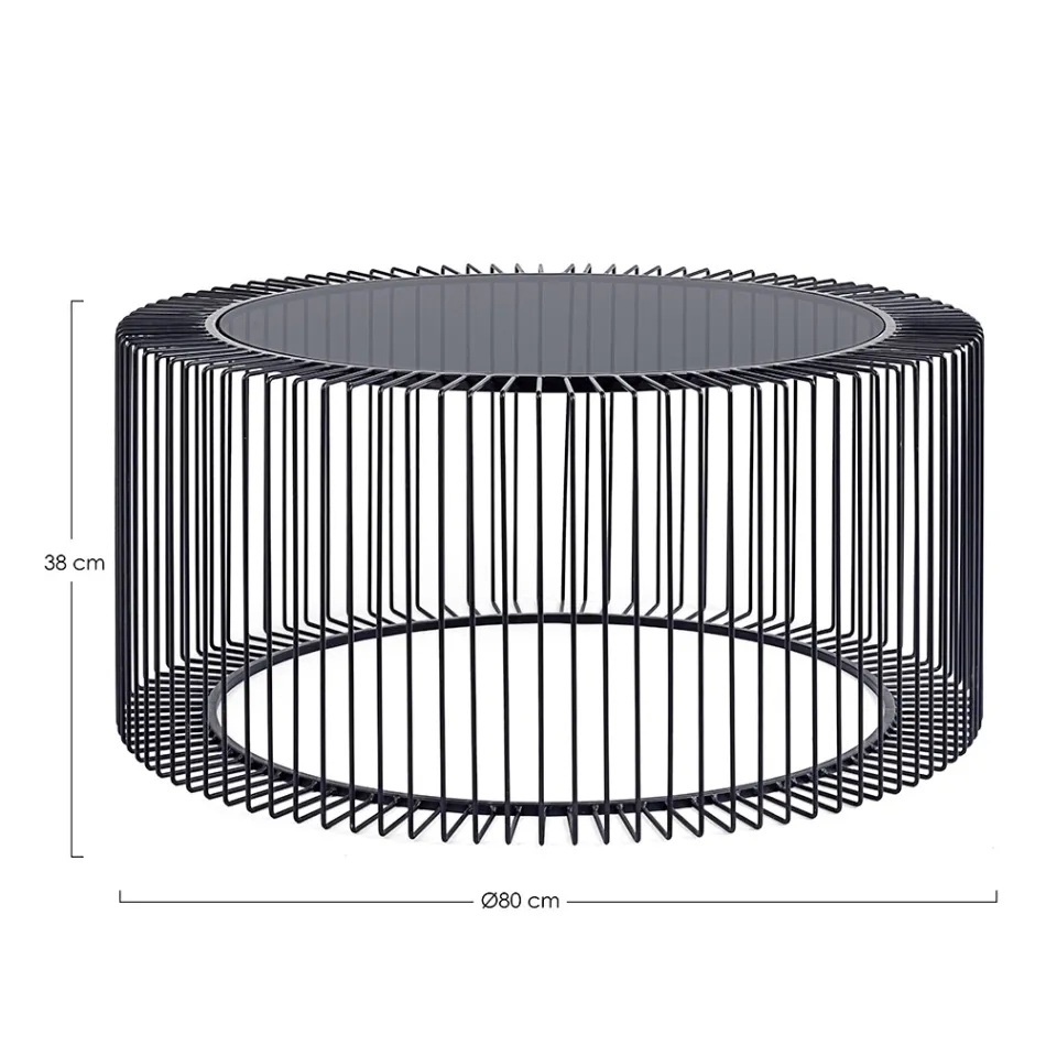 Runt soffbord i målat stål och härdat glas - Apuleio Viadurini