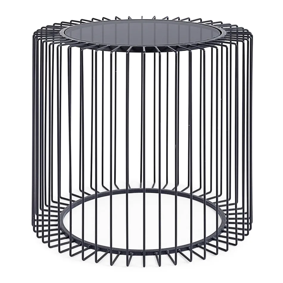 Runt soffbord i målat stål och härdat glas - Apuleio Viadurini