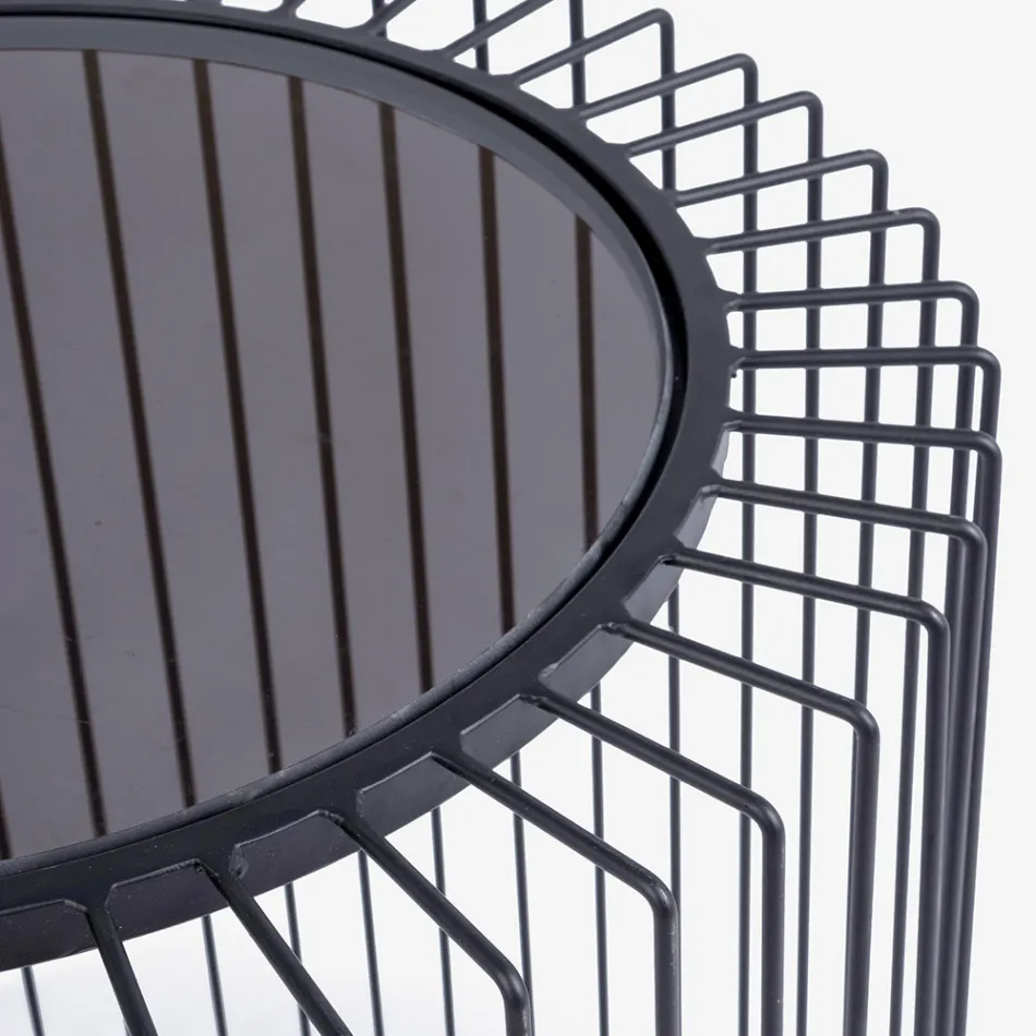 Runt soffbord i målat stål och härdat glas - Apuleio Viadurini