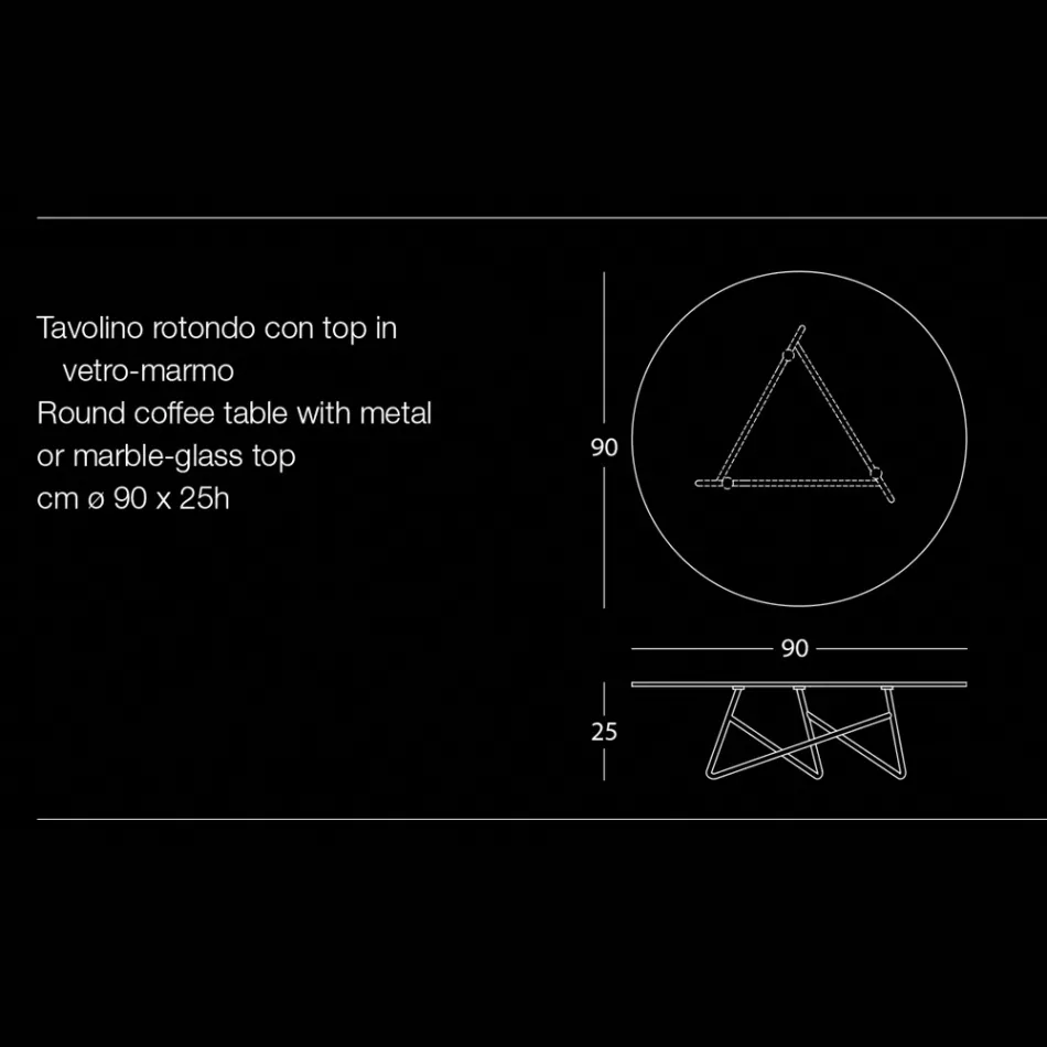 Runt vardagsrumssoffbord i lyxig marmoreffekt metall och glas - Magali Viadurini