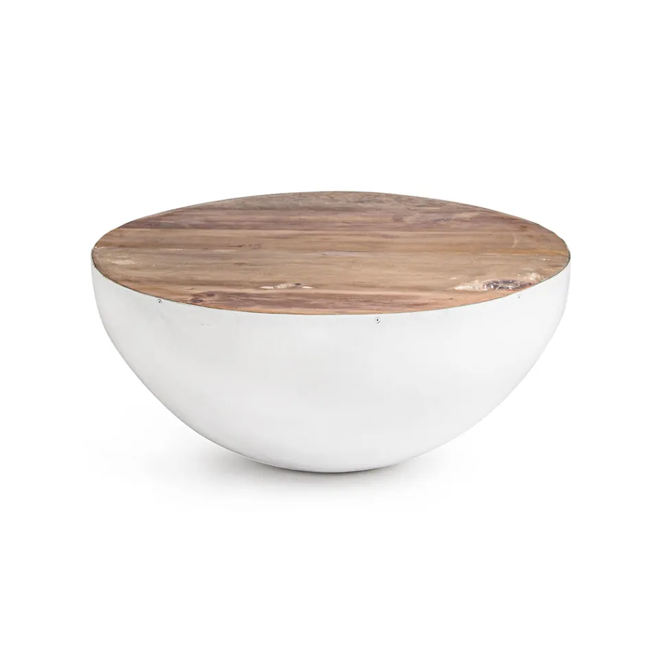 Runt soffbord i återvunnet trä och stål vitt eller grått - Genoveffa Viadurini