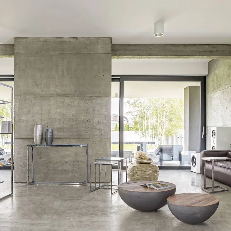 Runt soffbord i återvunnet trä och stål vitt eller grått - Genoveffa Viadurini