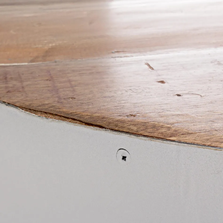 Runt soffbord i återvunnet trä och stål vitt eller grått - Genoveffa Viadurini