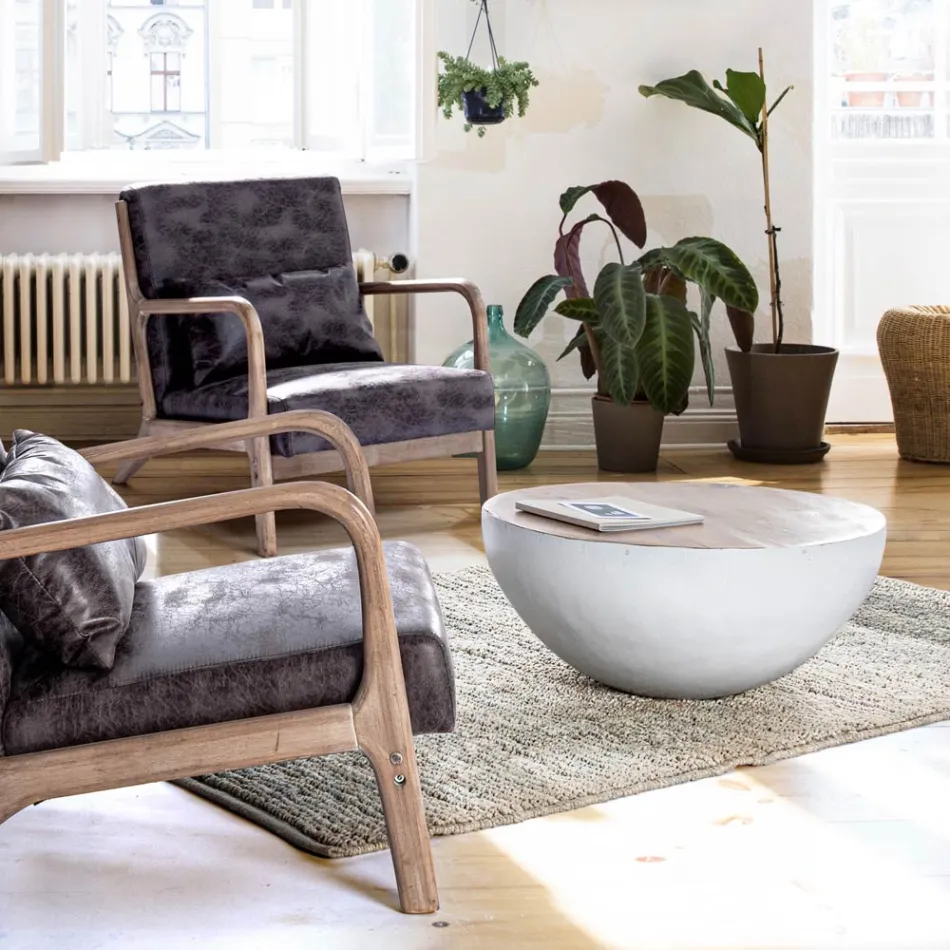 Runt soffbord i återvunnet trä och stål vitt eller grått - Genoveffa Viadurini