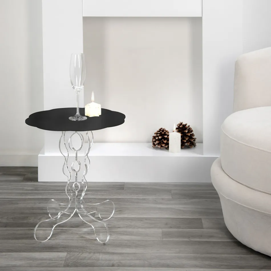 Runt svart soffbord diameter 36 cm modern design Janis, tillverkad i Italien Viadurini