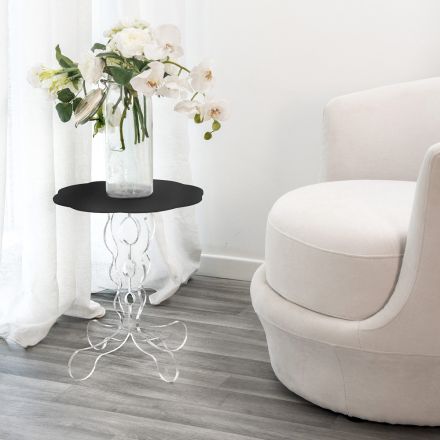 Runt svart soffbord diameter 36 cm modern design Janis, tillverkad i Italien Viadurini