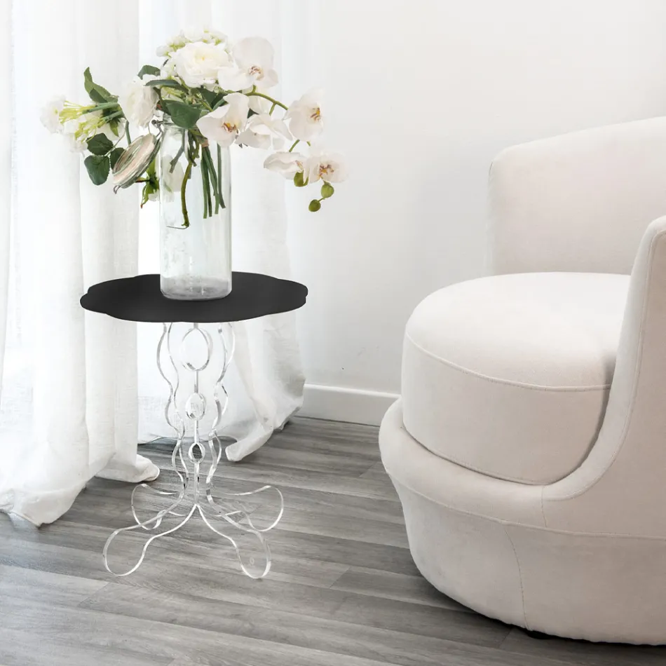 Runt svart soffbord diameter 36 cm modern design Janis, tillverkad i Italien Viadurini