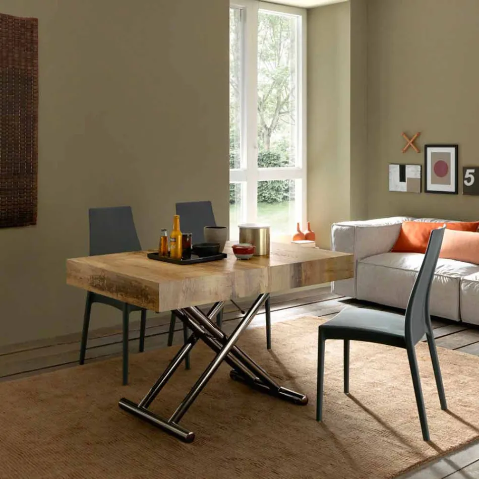 Transformerbart soffbord i trä och svartmetall tillverkat i Italien - Niverio Viadurini