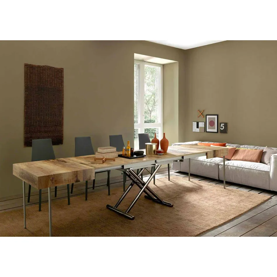 Transformerbart soffbord i trä och svartmetall tillverkat i Italien - Niverio Viadurini