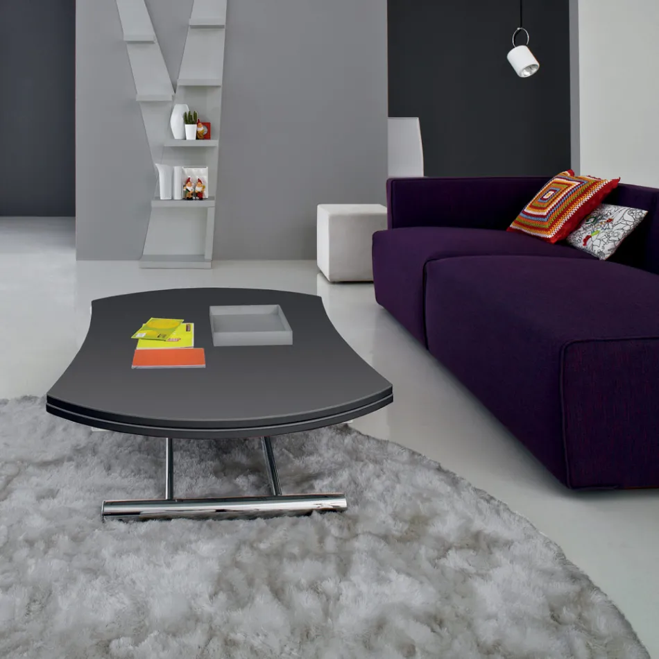 Transformerbart soffbord i runt matbord i metall och glas - Giordana Viadurini