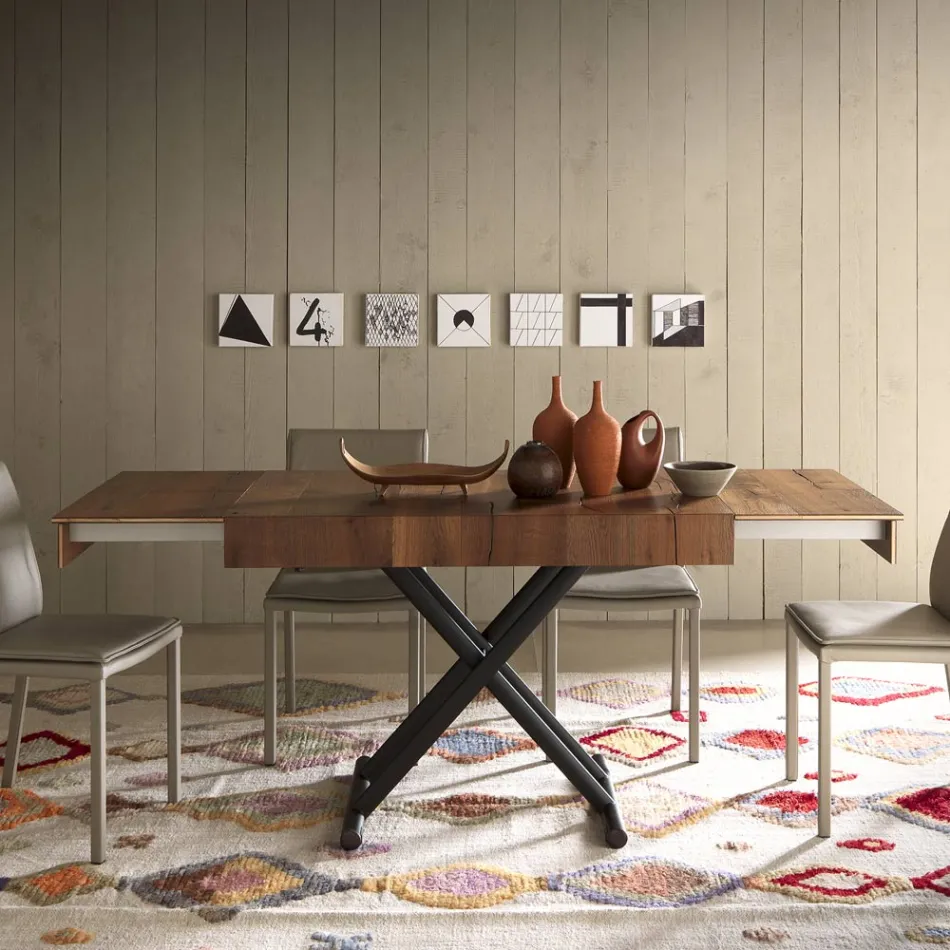 Transformerbart soffbord i metall och träbord tillverkat i Italien - Polaris Viadurini