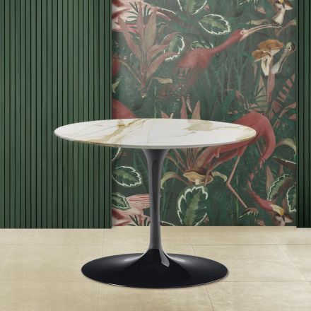 Tulpan Soffbord Eero Saarinen H 39 Oval i Guld Caracatta Marble Tillverkad i Italien Viadurini