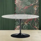 Tulpan soffbord Eero Saarinen H 41 med oval skiva i Carrara Statuarietto marmor Viadurini
