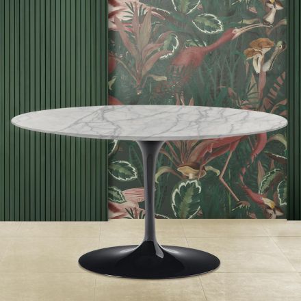 Tulpan soffbord Eero Saarinen H 41 med oval skiva i Carrara Statuarietto marmor Viadurini