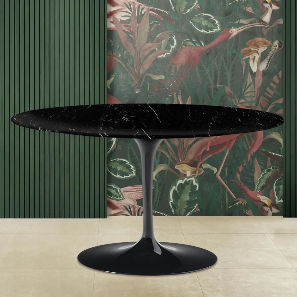 Tulpan Soffbord Eero Saarinen H 41 med Oval Skiva i Svart Marquinia Marble Viadurini