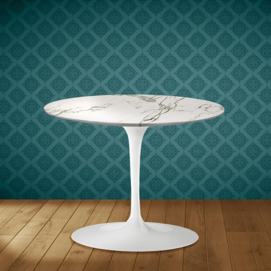 Eero Saarinen Tulip soffbord H 41 i Aura 22 keramik Tillverkad i Italien - Scharlakansröd Viadurini