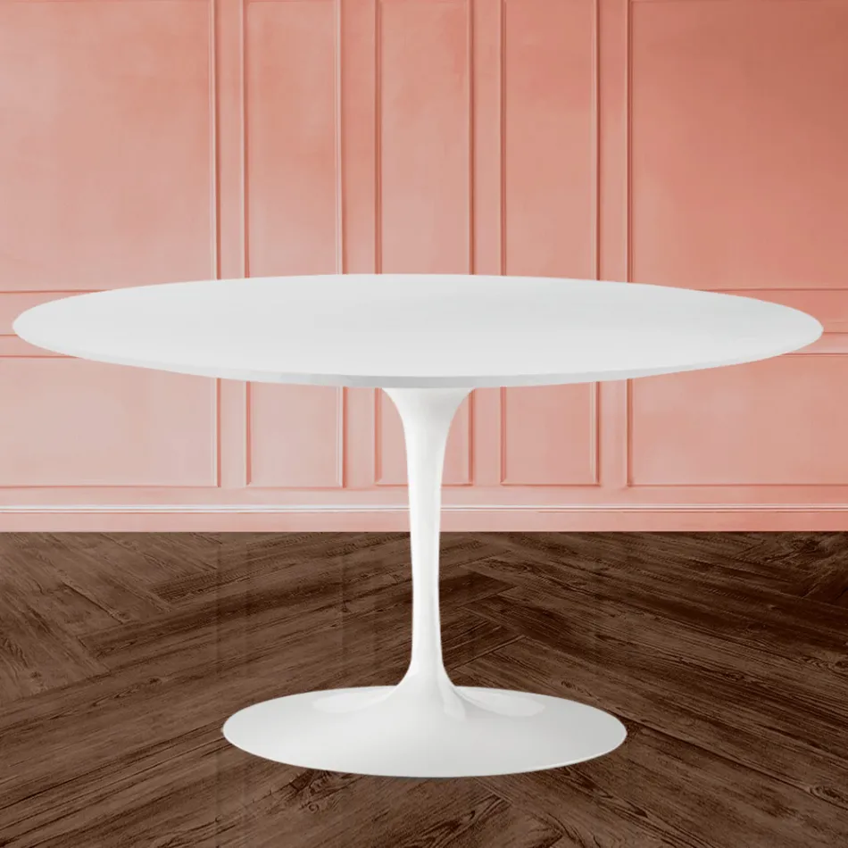 Tulpan soffbord Eero Saarinen H 41 Oval med vitt flytande laminat - Scarlet Top Viadurini