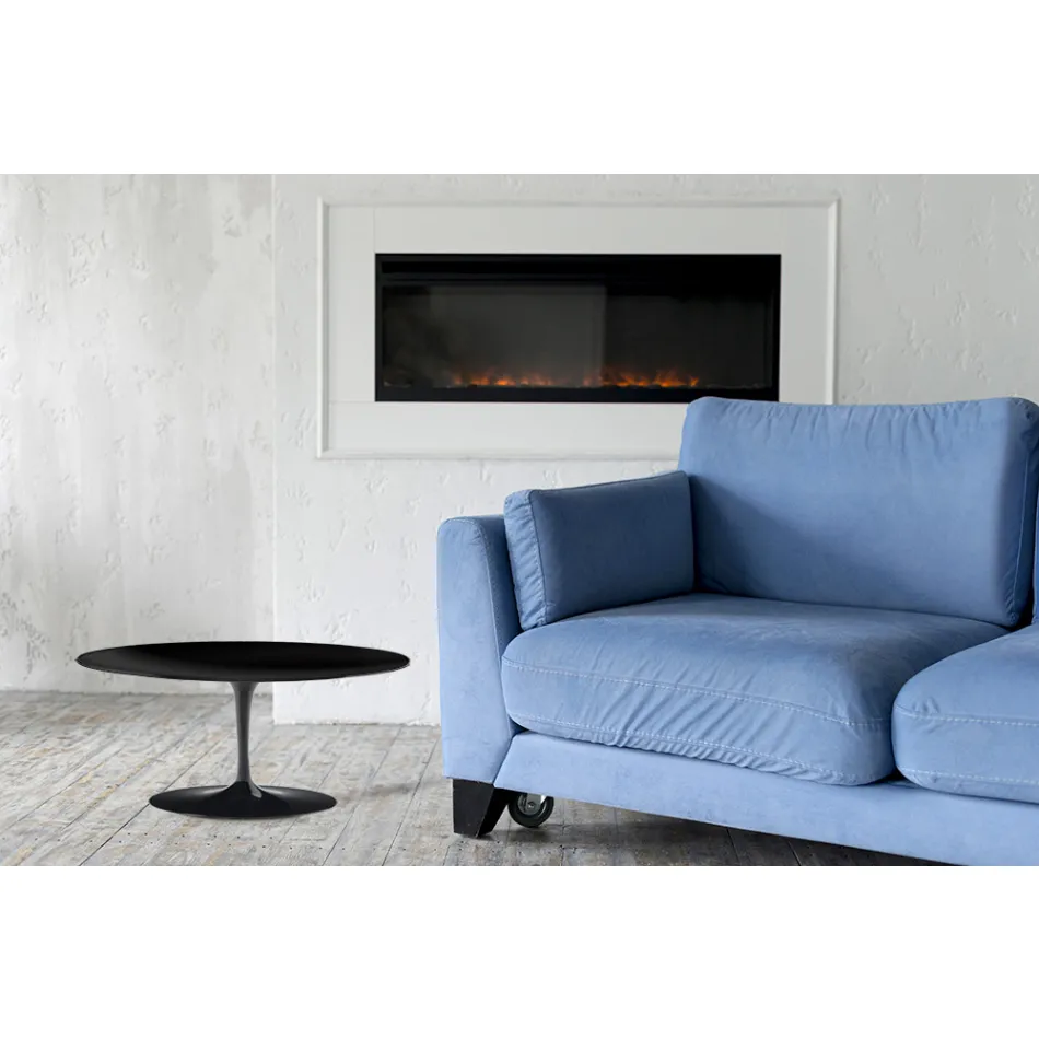 Tulpan soffbord Eero Saarinen H 41 Oval med svart flytande laminat - Scarlet Top Viadurini