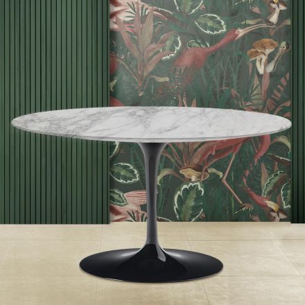 Eero Saarinen H 41 Ovalt tulpan soffbord med Arabescato-marmorskiva tillverkad i Italien - Scarlet Viadurini