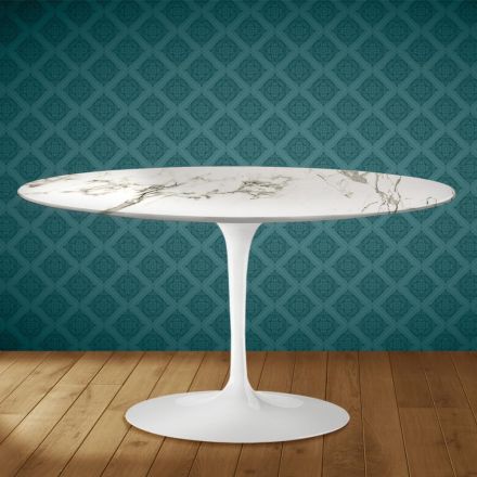 Eero Saarinen H 41 Ovalt Tulpan Soffbord i Aura 22 Keramik Tillverkat i Italien - Scharlakansröd Viadurini