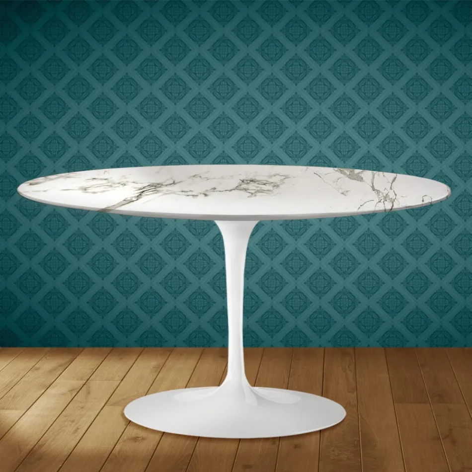 Eero Saarinen H 41 Ovalt Tulpan Soffbord i Aura 22 Keramik Tillverkat i Italien - Scharlakansröd Viadurini