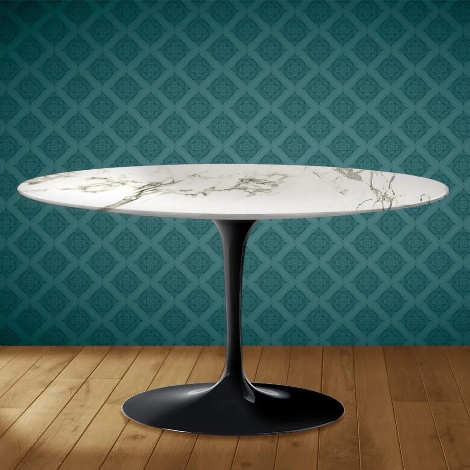 Eero Saarinen H 41 Ovalt Tulpan Soffbord i Aura 22 Keramik Tillverkat i Italien - Scharlakansröd Viadurini