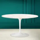 Eero Saarinen H 41 Ovalt tulpan soffbord i Diamond Cream Ceramic Made in Italy - Scarlet Viadurini