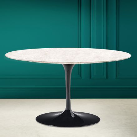 Eero Saarinen H 41 Ovalt tulpan soffbord i Diamond Cream Ceramic Made in Italy - Scarlet Viadurini