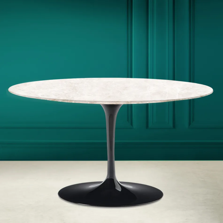 Eero Saarinen H 41 Ovalt tulpan soffbord i Diamond Cream Ceramic Made in Italy - Scarlet Viadurini