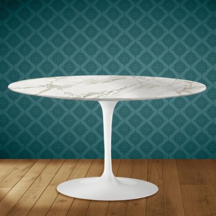 Eero Saarinen Tulip soffbord H 41 ovalt i blank keramik Tillverkat i Italien - Scharlakansröd Viadurini