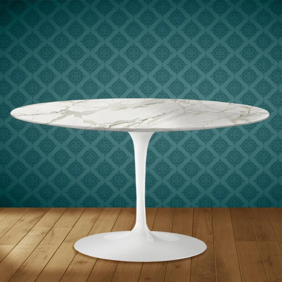 Eero Saarinen Tulip soffbord H 41 ovalt i blank keramik Tillverkat i Italien - Scharlakansröd Viadurini