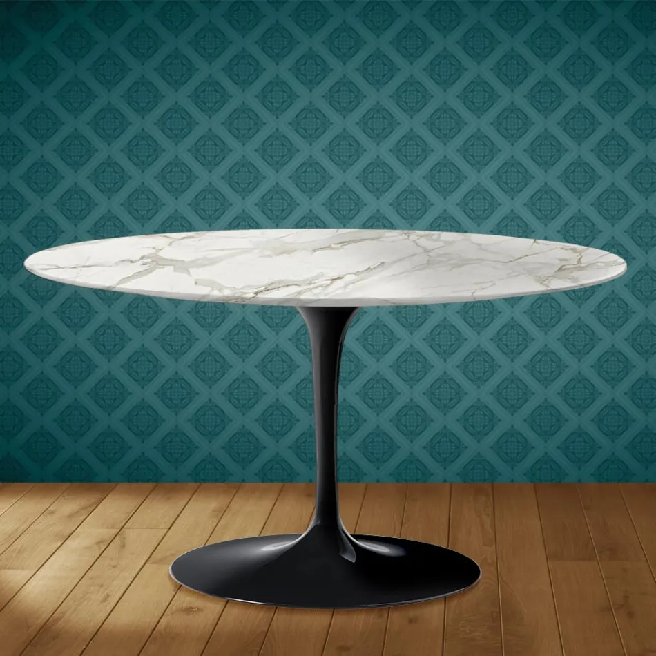 Eero Saarinen Tulip soffbord H 41 ovalt i blank keramik Tillverkat i Italien - Scharlakansröd Viadurini